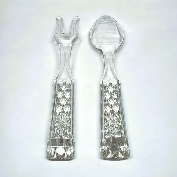 Vintage Anchor Hocking WEXFORD GLASS Fork and Spoon Salad Serving Set 9.75" - Picture 5 of 8